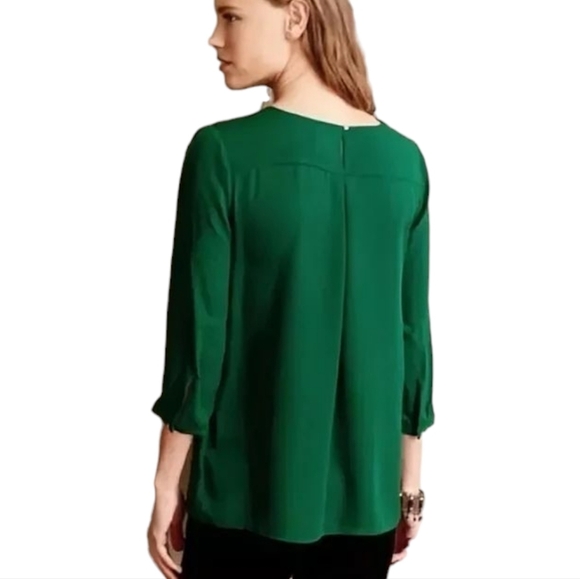 HD in Paris Anthropologie Dara Blouse Laser Cut Boho Twee Kelly Green Women 6 - Picture 3 of 13